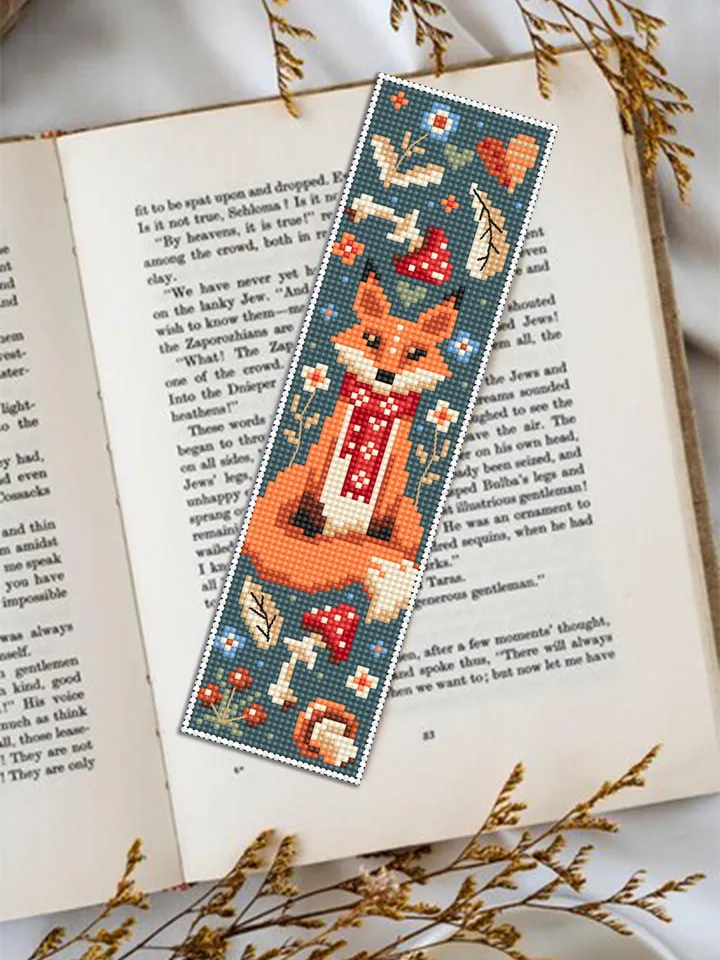 Animal bookmark cross stitch pattern PDF download Scandinavian folk fox cross stitch chart, Autumn bookmark pattern digital PDF #B426