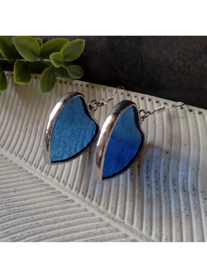 Blue HEART earrings, Stained glass earrings, st Valentine heart earrings, kawaii earrings, Love earrings, Romantic gift