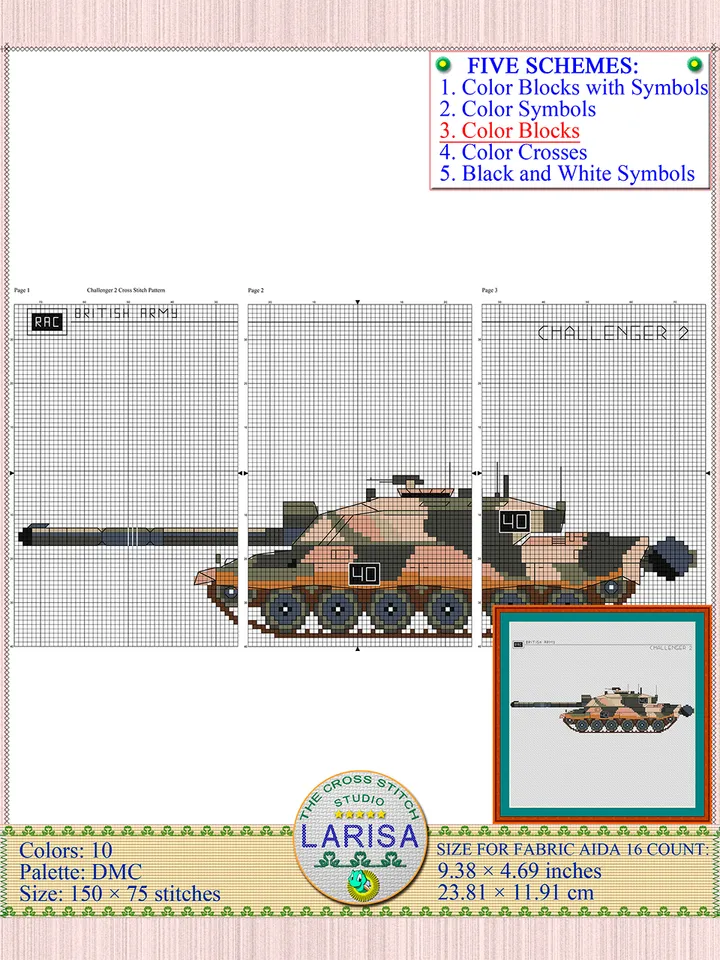 Challenger 2 Cross Stitch Pattern | Main Battle Tank Challenger 2 | British Tank Challenger 2 Chart