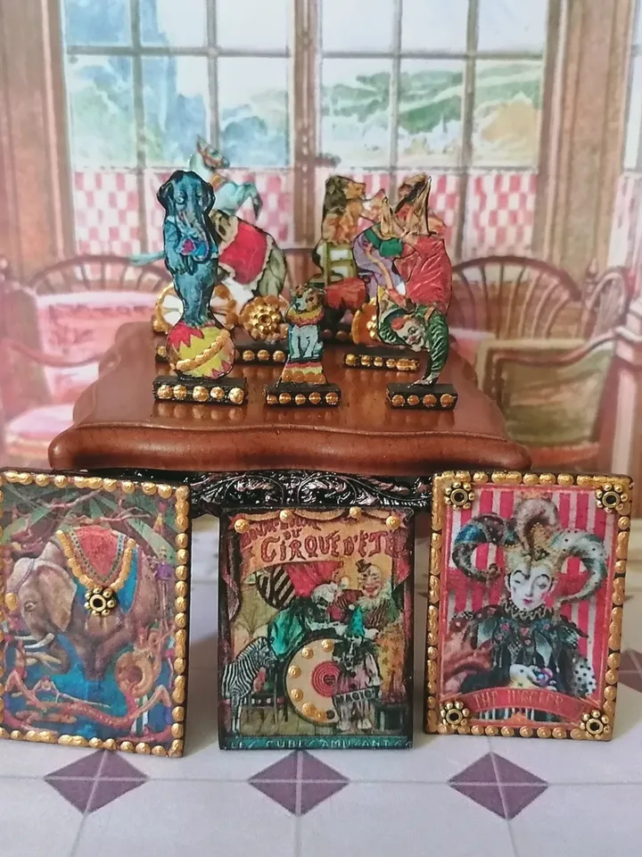 Doll circus. Animals in circus. Set of circus accessories.1:12 scale.