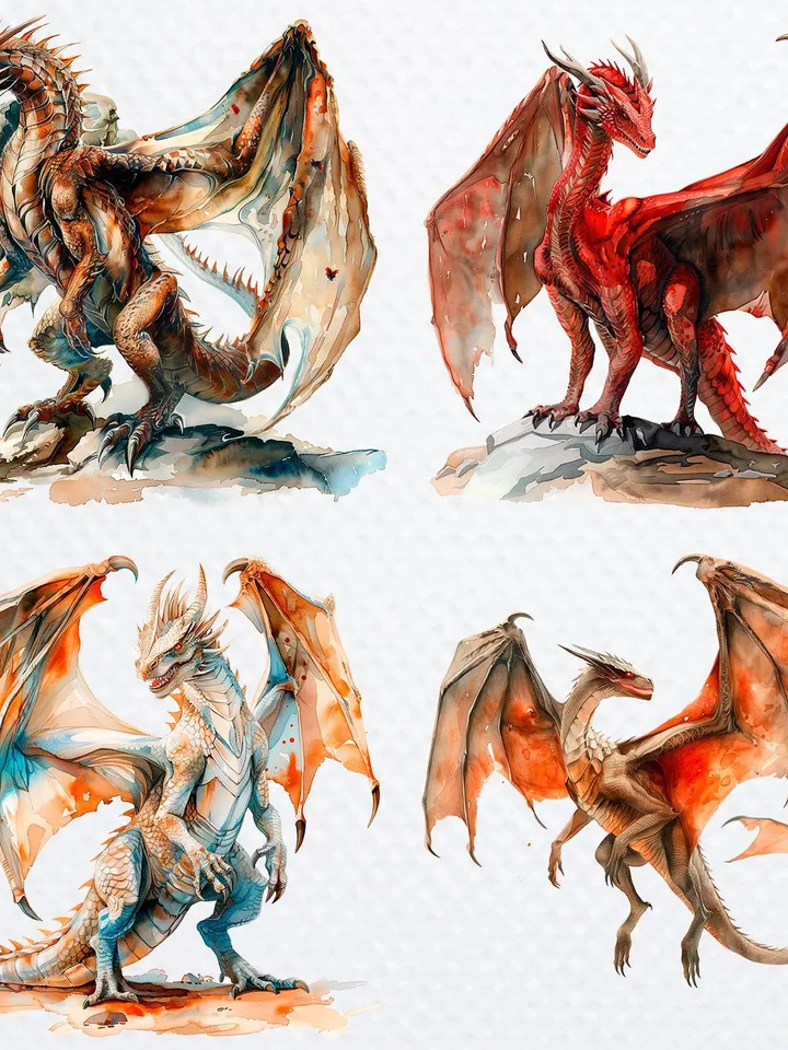 12 Dragon PNG Bundle, Chinese Dragon PNG, Printable Watercolor clipart, High Quality PNG, Digital download, Paper craft, junk journals
