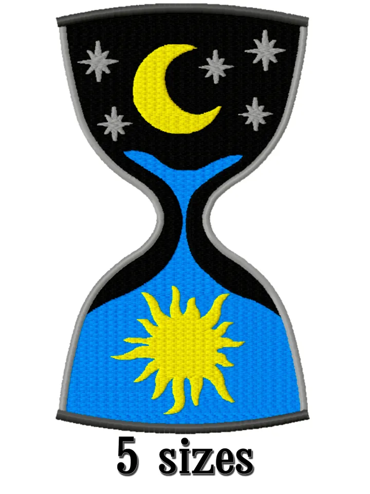 Hourglass with sun and moon embroidery file. Starry sky embroidery design trendy. Embroidery designs trendy. Instant download