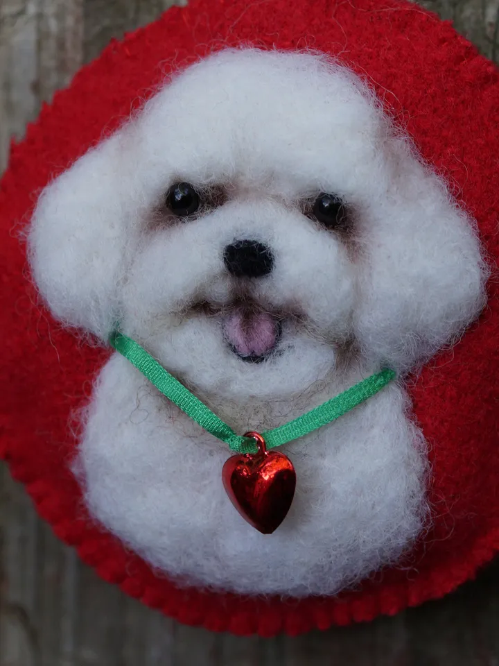 Bichon Frise Christmas ornament, pet portrait, needle felted dog ornament, made to order