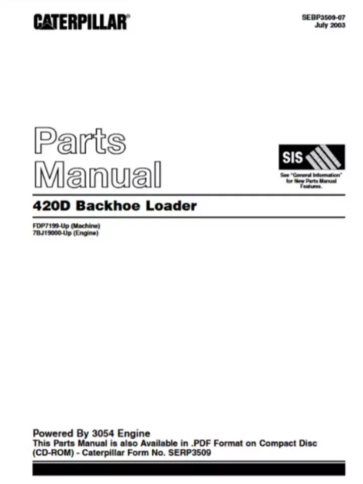CAT Caterpillar 420D Backhoe Loader FDP7199-Up Parts Catalog Manual