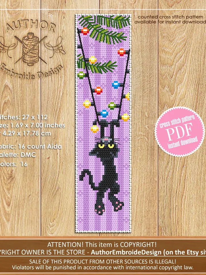 Cat Bookmark set cross stitch pattern download PDF Handmade bookmark cross stitch, Funny Black cat cross stitch chart, Cat lover gift #B113