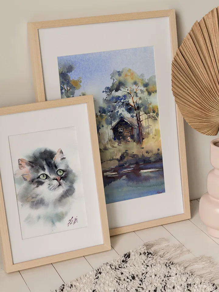 Kitten Original painting in watercolor Animals by Yulia Evsyukova