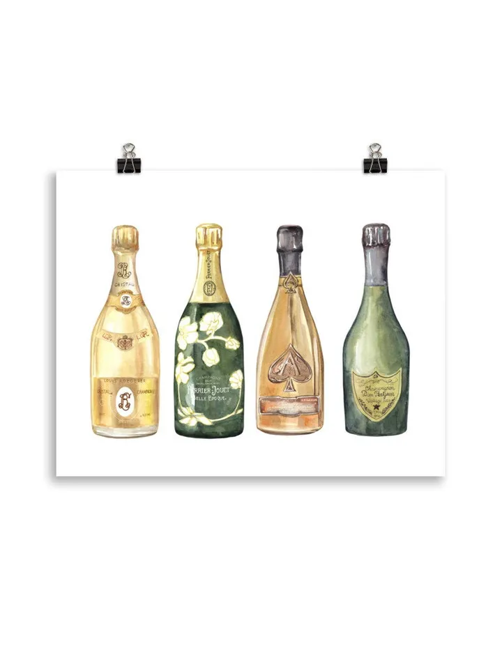 Champagne Watercolor Art Print, Cocktail Print, Bar Cart Art Work, Bar Decor, College Apartment, Wine Cocktail Drink, College Dorm Decor