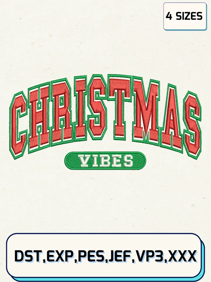 Christmas Vibes Embroidery Designs,Christmas Embroidery Designs,Machine Embroidery Files,4 Sizes