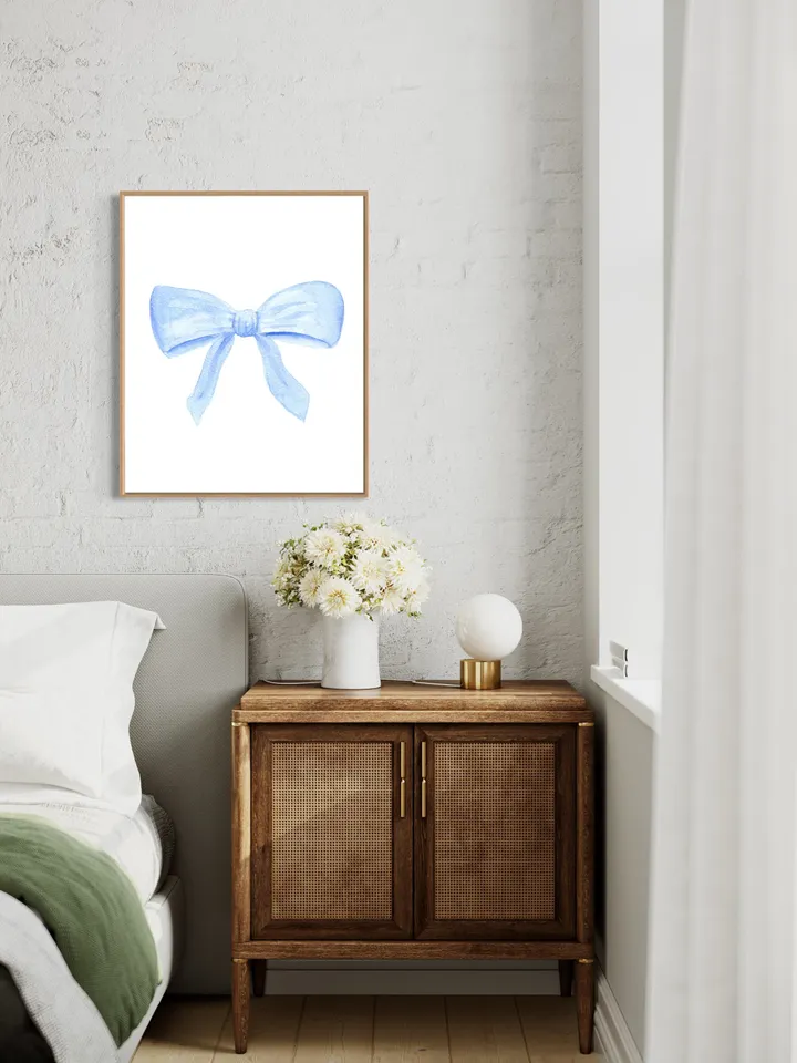 Blue Bow Watercolor Painting Art Print, Hamptons Style Decor, Baby Boy Nursery, Boys Room Ideas, Cute Bow Wall Art Print, Little Boy Gift