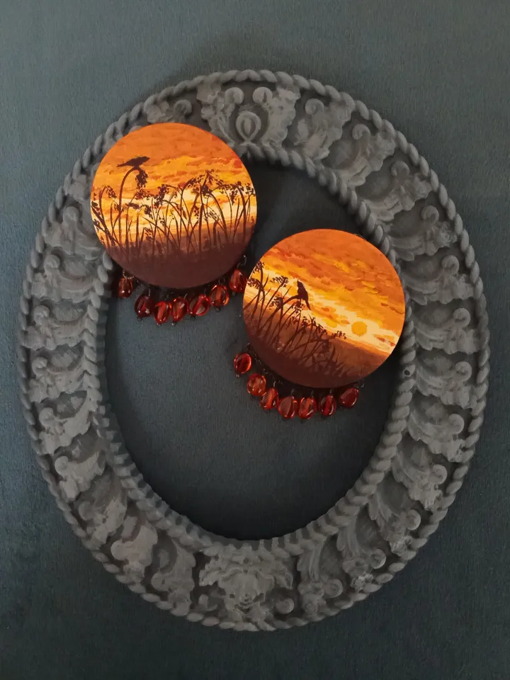 Earrings with natural amber "At sunset"