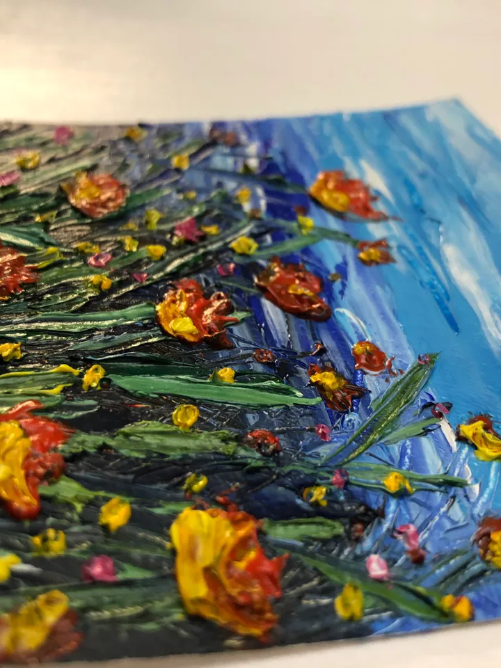 Poppy field small painting impasto wall art Original oil painting 4x4 inches