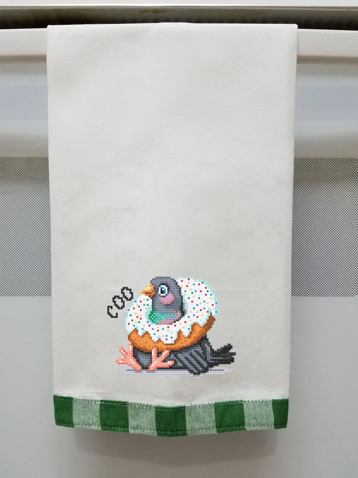 Pigeon with donut cross stitch pattern PDF download Funny bird cross stitch chart, Small pigeon pattern digital PDF, Bird lover gift #K54