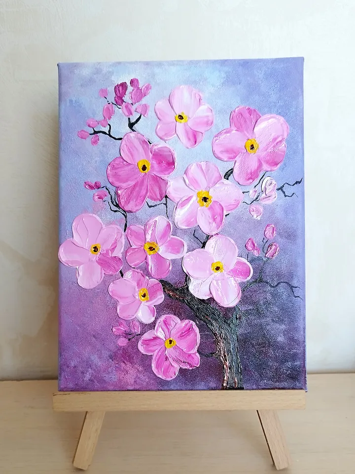 Cherry blossom texture painting acrylic Sakura art wall decor