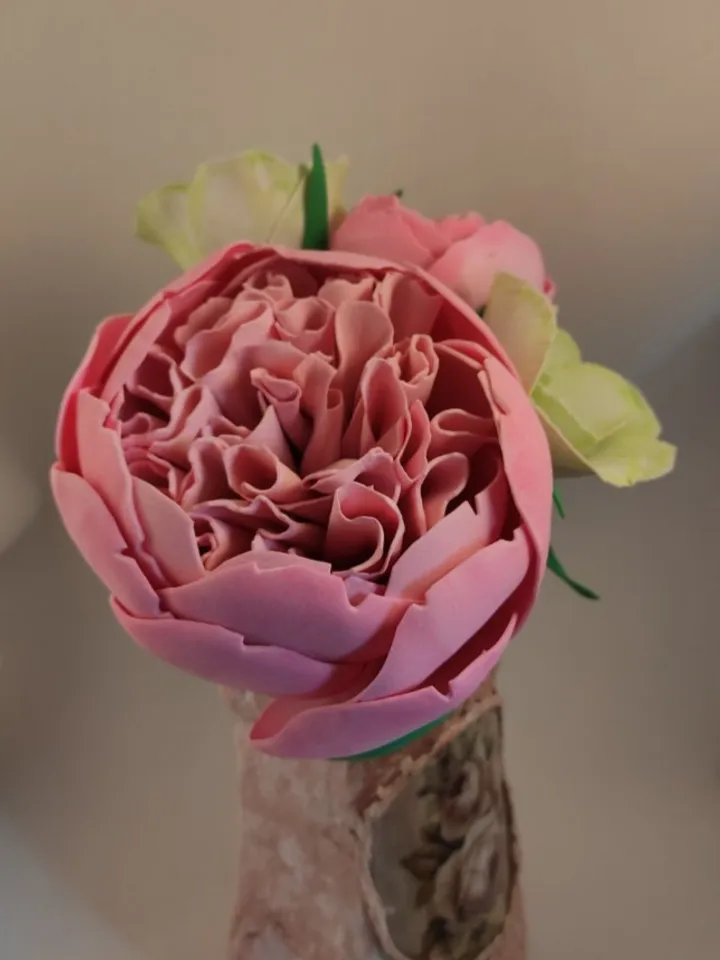 Artificial roses and eustomas in a vase/ handmade artificial flowers/ floral arrangements/ gifts for her/home decoration