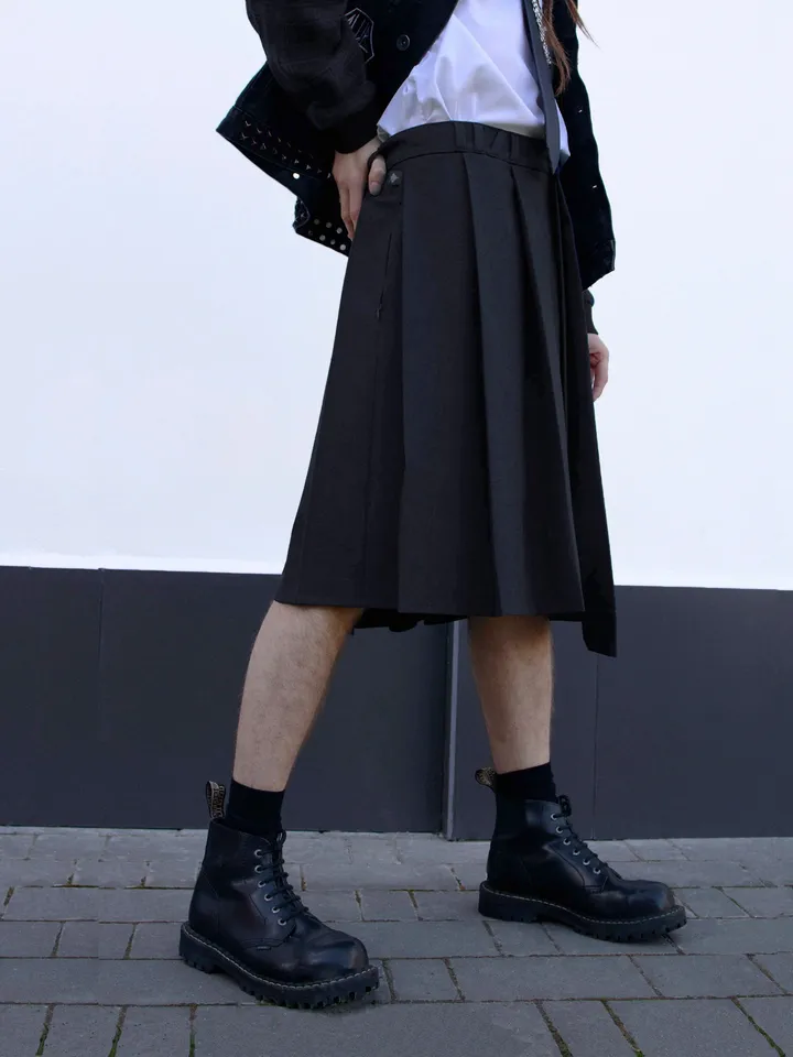 Men's "School Mood" asymmetrical pleated skirt \ Men's skirt \ kilt