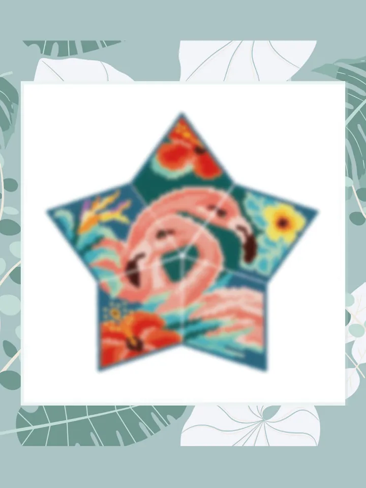 Flamingo with Tropical Flowers, 3D Peyote Star Beading Pattern, Seed Bead Floral Ornament, Beaded Star PDF Pattern