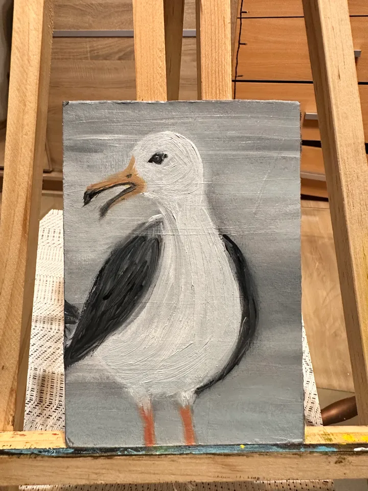 Oil Painting Seagull Birds Seascape Nature Miniature Cardboard 6x4 inches 15x10 cm Wall Decor