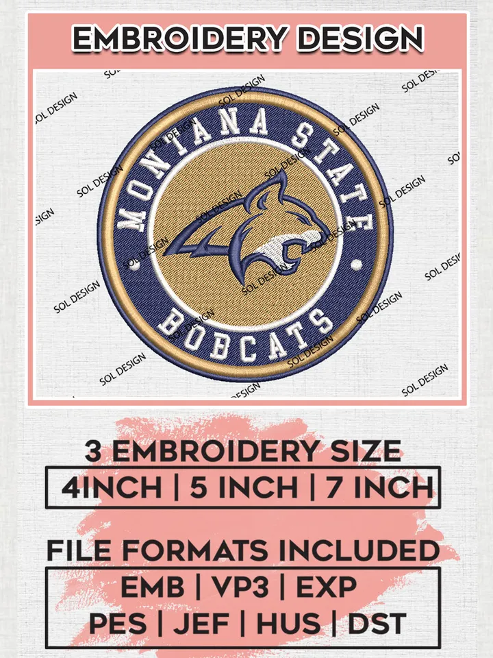 NCAA Montana State Bobcats Round Logo Embroidery, NCAA Montana State Bobcats Logo Embroidery files, NCAA Teams, Machine embroidery designs, Digital Download