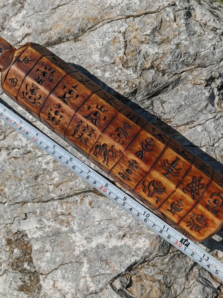 Gandhanra Antique Tibetan Buddhist Zanpar Wooden Mold Stick,Dharma Ritual Plate,Intricately Carved Esoteric Ritual Objects and protectors