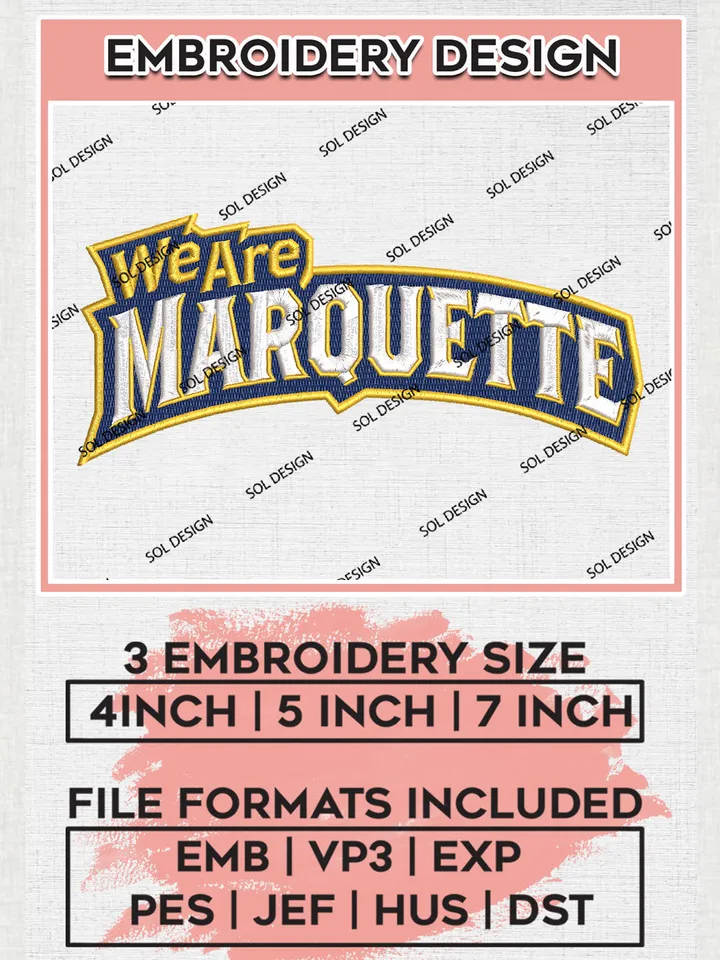 NCAA We Are Marquette College Team Writing Logo Embroidery Design Files, NCAA Marquette Golden Eagles Machine Embroidery, NCAA Teams, 3 sizes, NCAA Machine embroidery designs, Digital Download