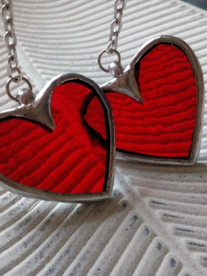 Red Heart glass earrings, valentines, st Valentine, women's heart earrings, kawaii earrings, Love earrings