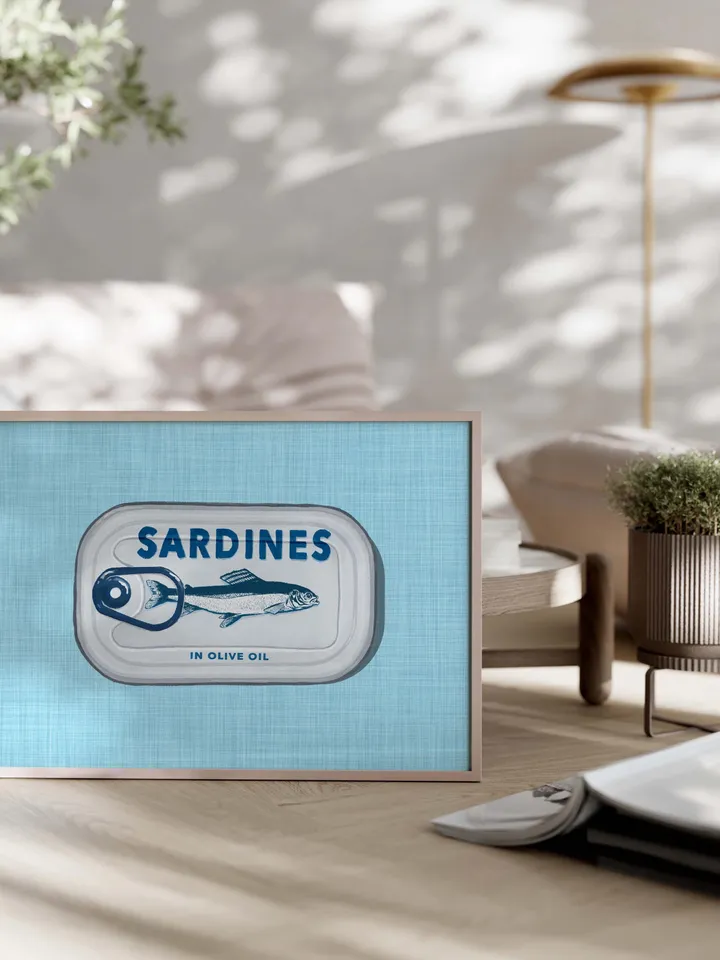 Sardines Print Sardine Tin Vintage Poster Retro Sardine Wall Art Fish Print Eclectic Wall Art Colorful Kitchen Art Maximalist Poster Digital