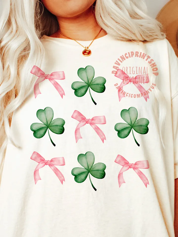 Coquette Bow Clover png, St. Patrick's Day Png, Aesthetic Png, Social Club png, pink bow, png for shirt, digital download