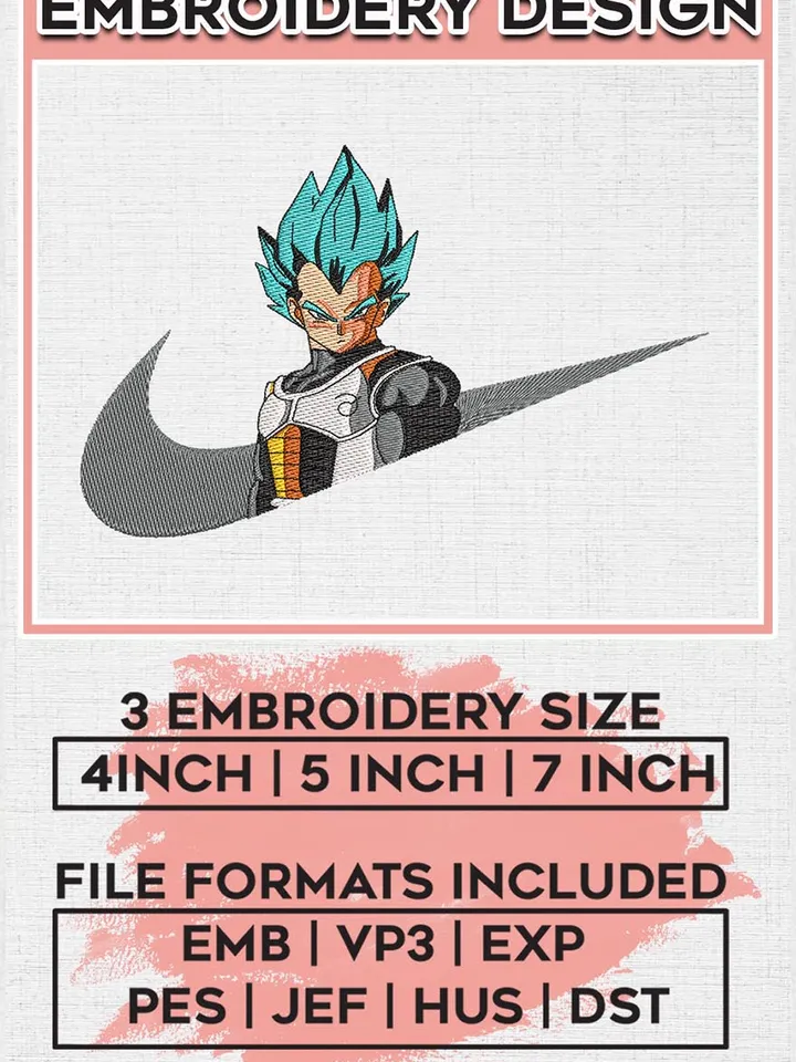 Nike Vegeta Embroidery Designs, Dragon Ball Z Anime Embroidery Design, Machine Embroidery File, Instant Download EMB_ANIME_196