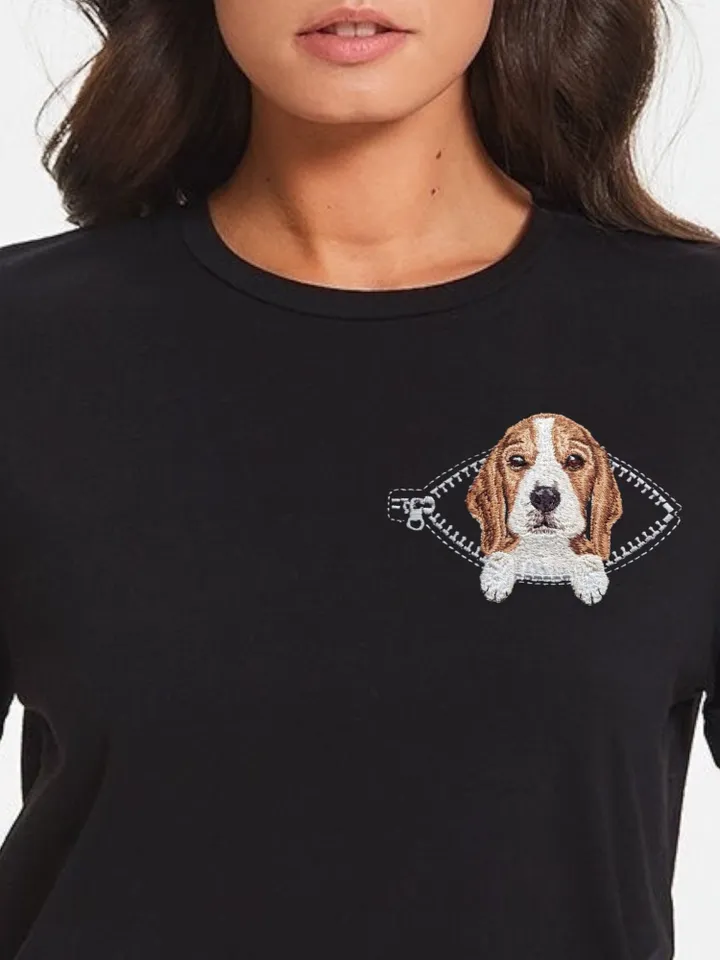 Beagle in a zipper pocket Miniature realistic machine embroidery design Pet design Dog realistic pattern Beagle embroidery pattern