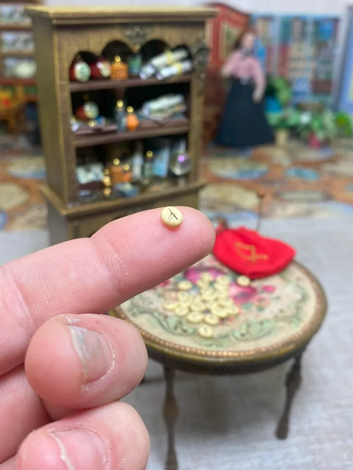 Runes for fortune telling. Dollhouse miniature. 1:12. Magic runes.