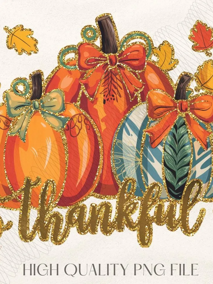 Thankful gold glitter png coquette, Thanksgiving png colorful brushstroke acrylic pattern Watercolor design for sublimation, dalmatian dots