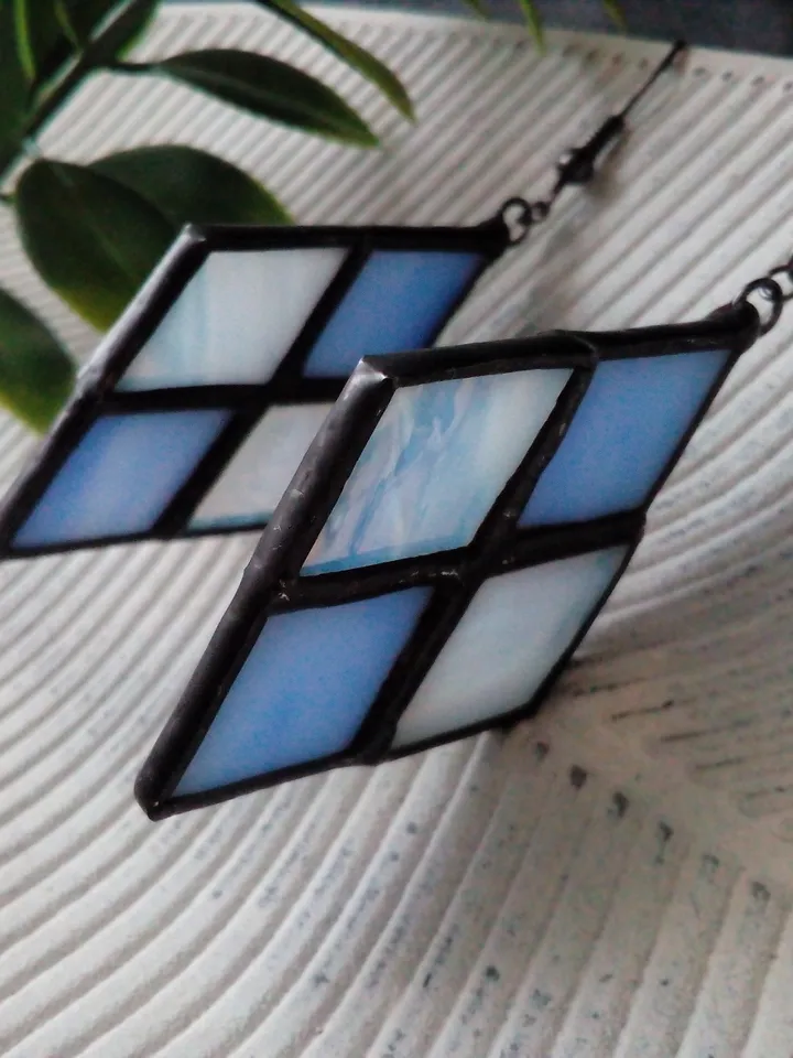 Checkerboard earrrings, chess earrings, plaid earrings, check earrings, geometric earrrings, simple stained glass