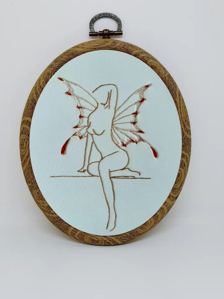Woman butterfly pattern pdf embroidery, Easy embroidery DIY, naked woman outline embroidery. art 2