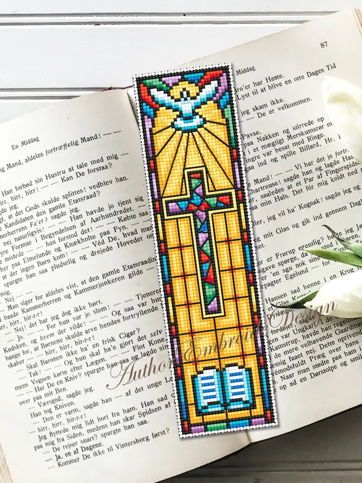 Stained glass bookmark cross stitch pattern PDF download Christian cross stitch chart, Bookmark pattern digital PDF, Bible accessories #B297