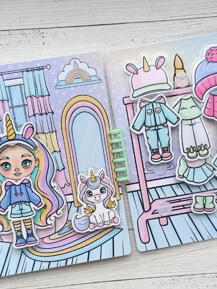 Unicorn paper doll clothes cut out, Printable Blythe paper doll digital PDF instant download, printable doll house, Busy book activity, DIY