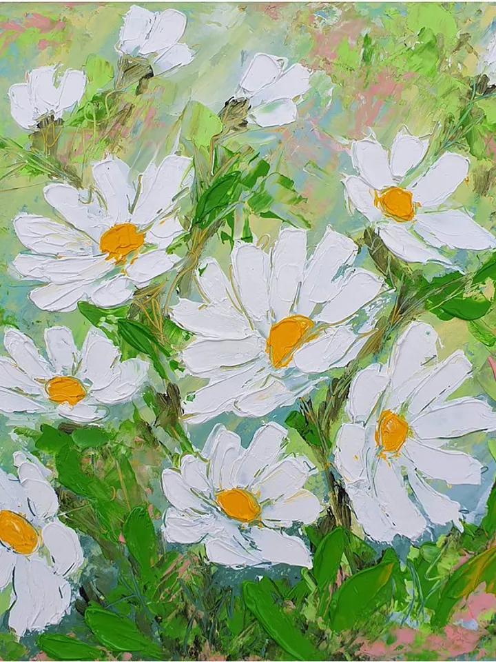 Daisy Painting Floral Original Art Flower Wall Art Small Impasto Oil Painting