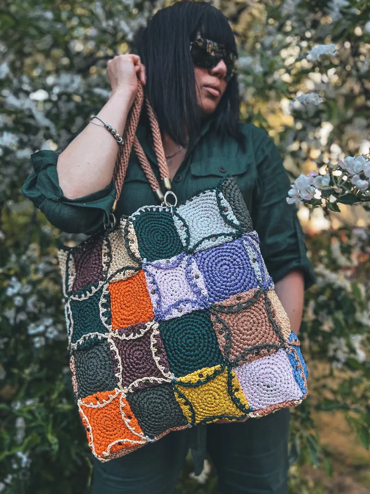 Crochet pattern big bag with raffia PDF digital instant download, tote, market bag, pouch, farmer bag