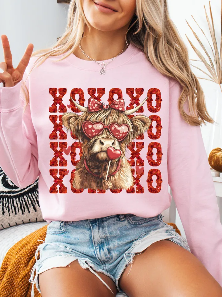 Xoxo Valentine Highland Cow Vibes Png, Valentine's Day XOXO Png, Valentine Coquette Png, Valentine Country Girl Png, Western Valentine Png