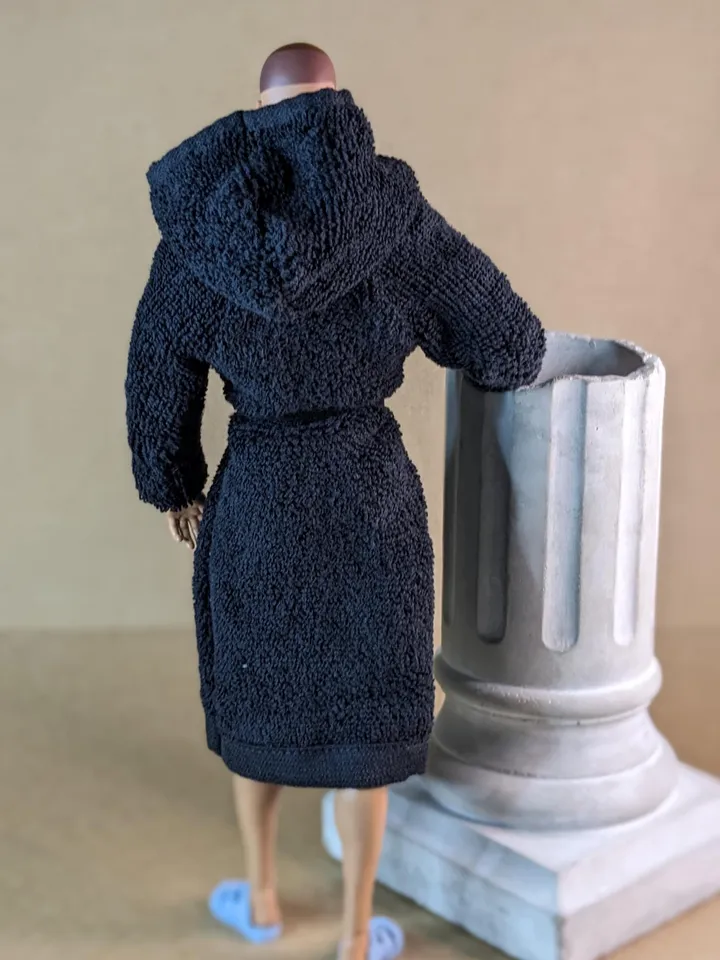 Navy blue terry bathrobe with a hood for 13 inch fashion male doll (FR Homme, Poppy Parker, Adonis)