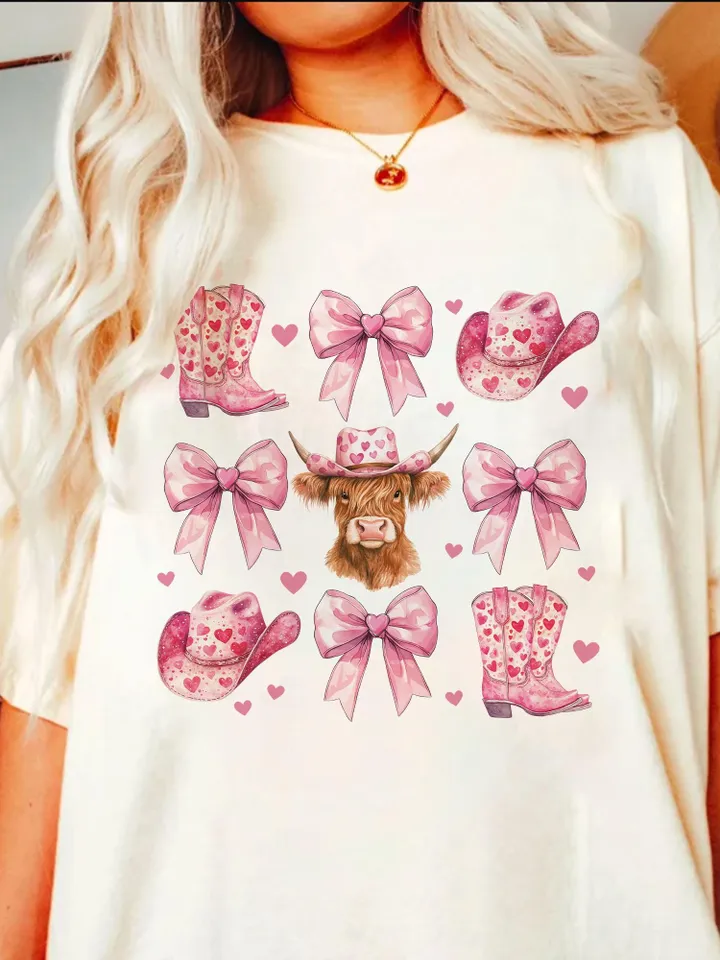 Howdy Valentine Coquette png, Valentines Cow print png, Valentines Sublimation PNG, Pink Cowgirl png, Vday shirt designs, Coquette bow png