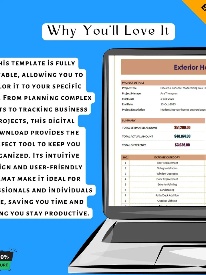 Exterior Home Renovation Budget Template, Outdoor Remodel Cost Tracker, Home Upgrade Expense Planner, Renovation Budget Spreadsheet