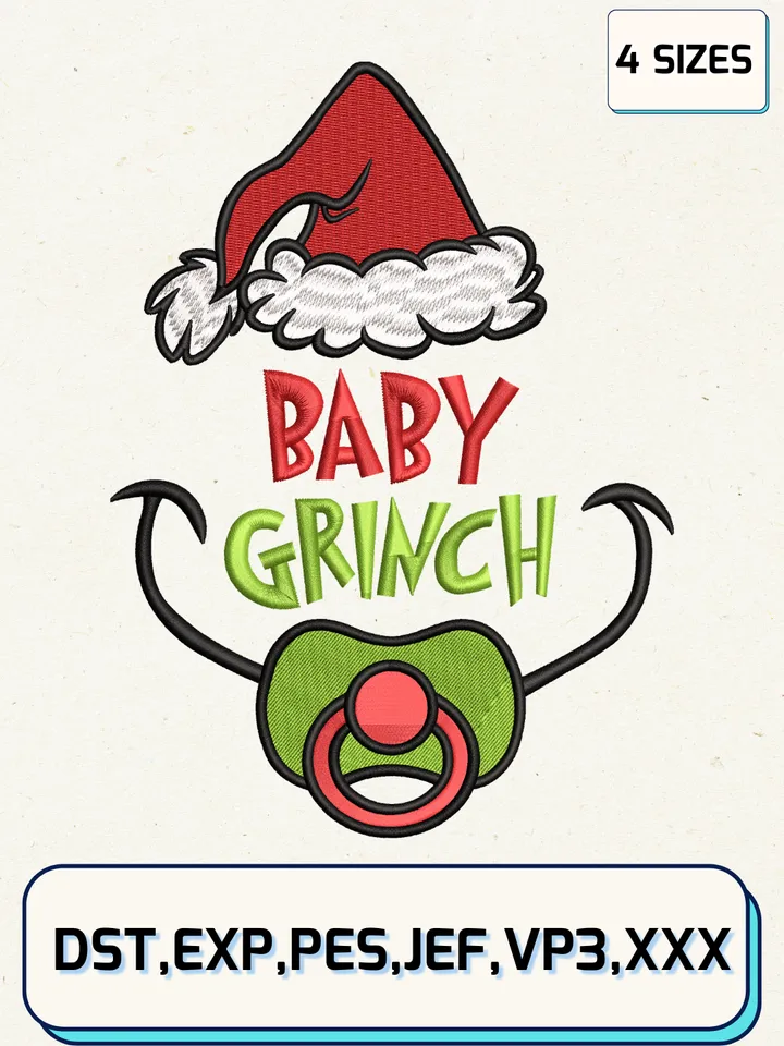 Baby Grinch Christmas Embroidery Design Files,Christmas Embroidery Designs,Machine Embroidery Files,4 Sizes
