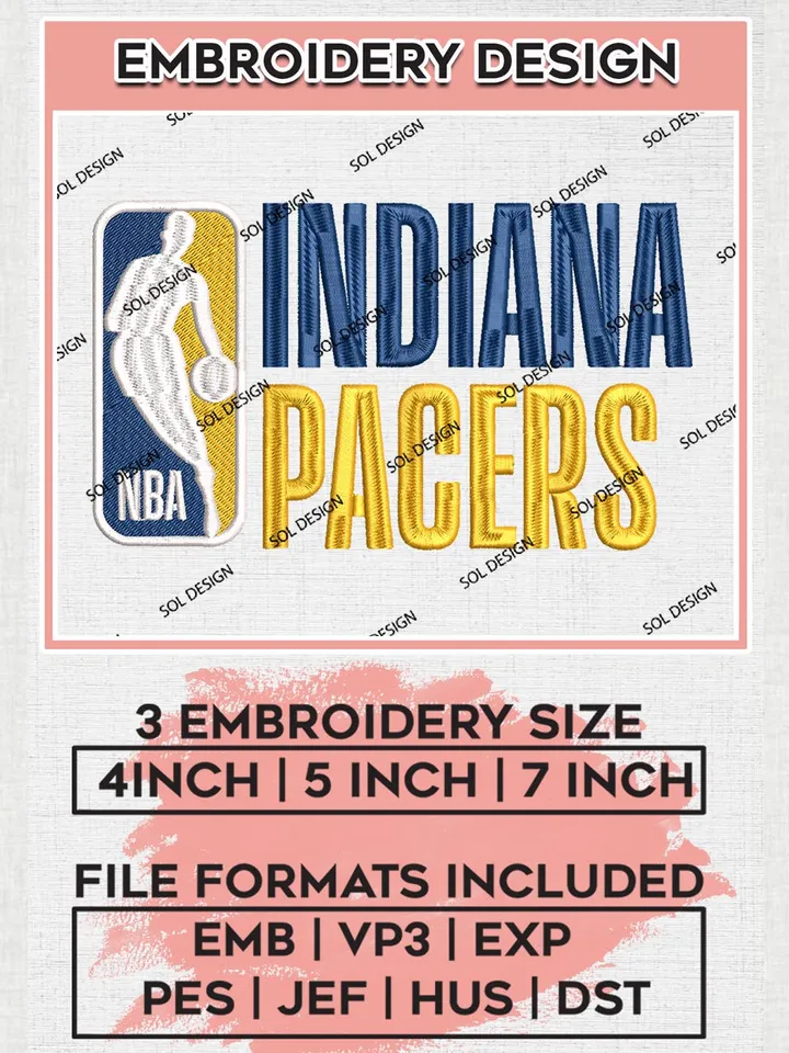 Indiana Pacers Embroidery Design,NBA Pacers Embroidery files, NBA Machine Embroidery Designs, NBA Embroidery Design, Machine embroidery designs, Digital Download
