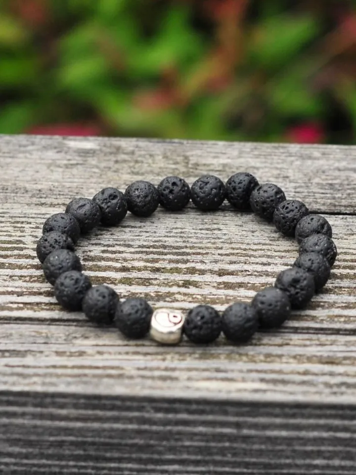 Couples Bracelets Set Genuine Lava Stone Ying Yang | Couples Gift Pairing Bracelets Gemstone Black | Couples Jewerly Bracelet Set Handmade