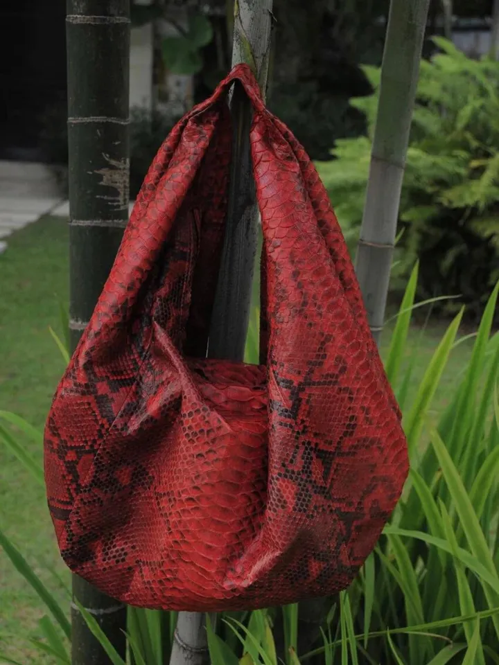 Big Soft Hobo Classy Sport Woman Bag | Purse Genuine Python Skin | Python Skin Products | Red Big Elegant Leather Designer Soft Bag Snake
