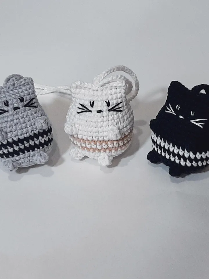 Crochet cat, car rear view mirror accessory, charm hanging decor cat lover best friend gift, keychain black cat