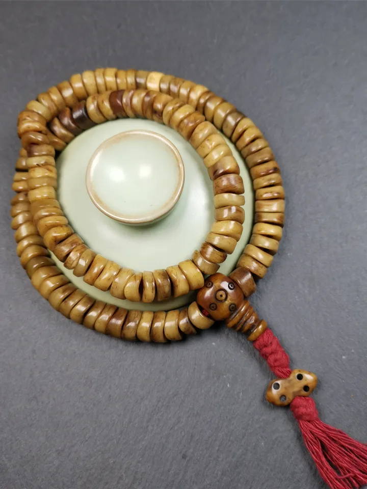 Gandhanra Original Tibetan Yak Bone Mala,Prayer Beads Necklace, Unique Wave Shape Beads,0.4"