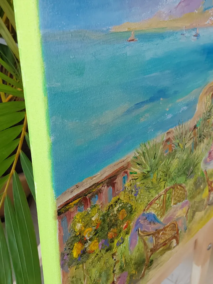 "Relaxing in the garden under the sea breeze" 40x30cm (16x12 inches)