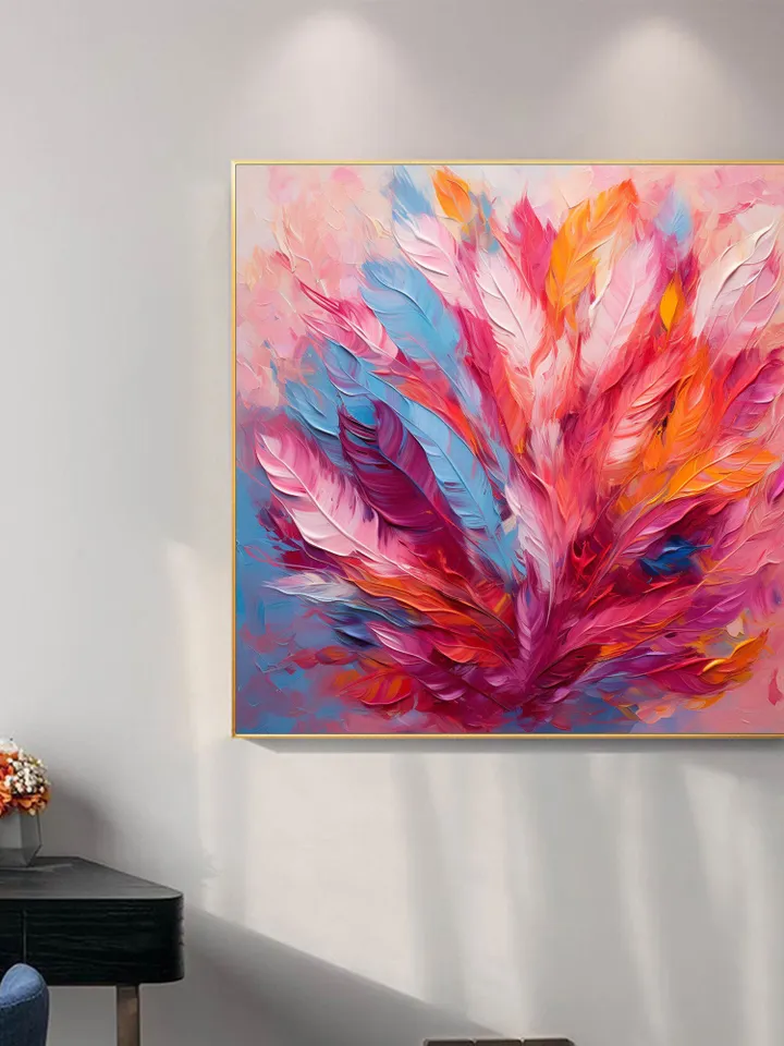 Original Colorful Feathers Oil Painting On Canvas, Large Wall Art, Abstract Colorful Painting, Custom Painting, Living room Home Wall Decor