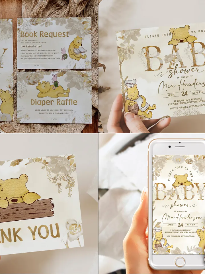 Winnie the Pooh Baby Shower Bundle; Large Winnie the Pooh Baby Shower Set; Honey Bear Baby Shower; We can Bearly Wait shower bundle; pooh1